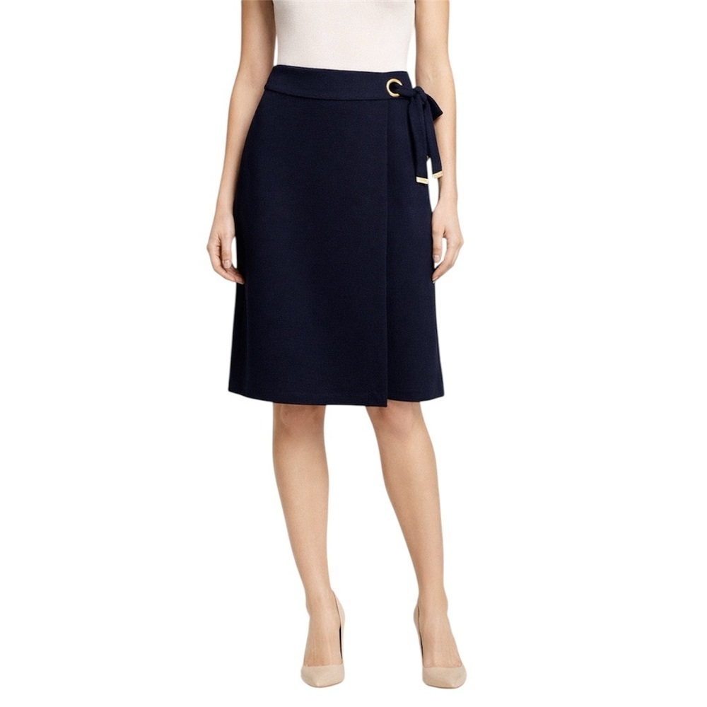 Michael Kors Navy Wrap Skirt Gold Grommet Tie Size Small NWT